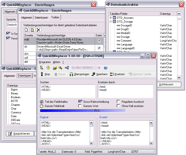 Screenshot vom Programm: QuickDBReplacer